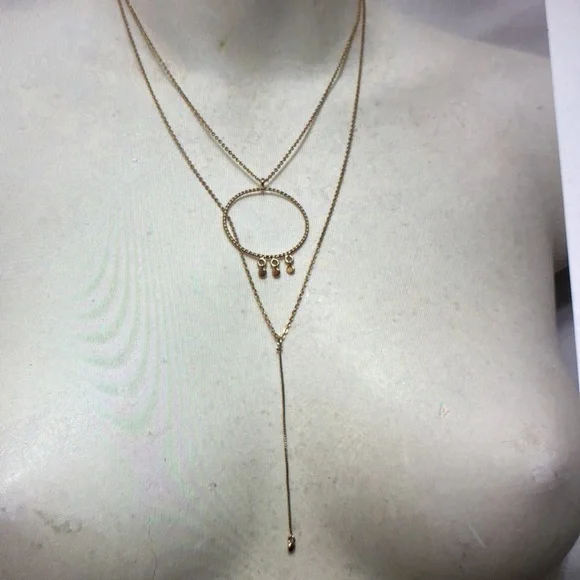14k GP Levi double 2 necklace circle & Y - Picture 7 of 15